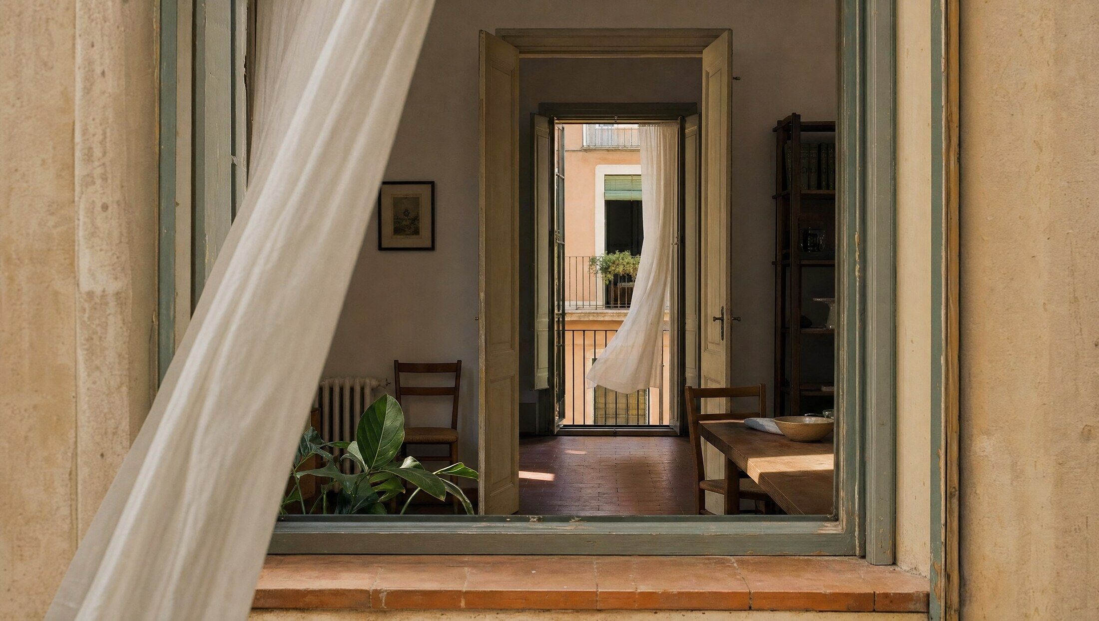 Dos huecos opuestos y las puertas interiores abiertas dejan cruzar el aire por la vivienda.